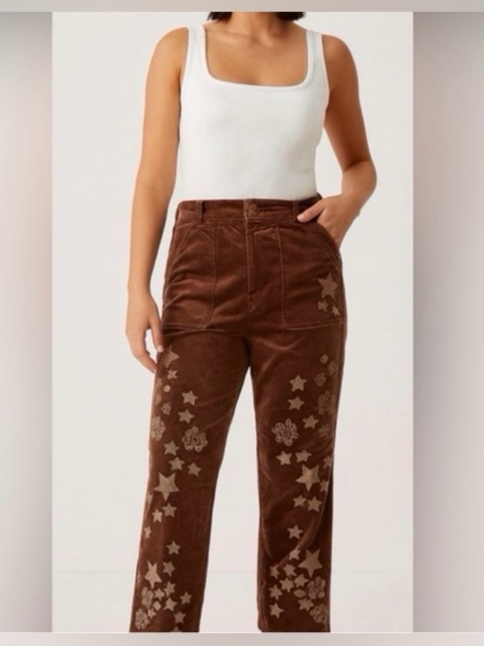 New Anthropologie Pilcro The Wanderer Relaxed-Leg Decorated Barrel Pants sz 29